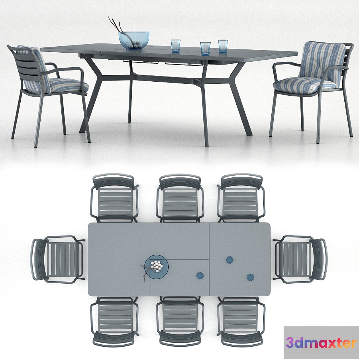 Table Ethimo Ocean rectangular table with a chair Ocean dining chair with accessories