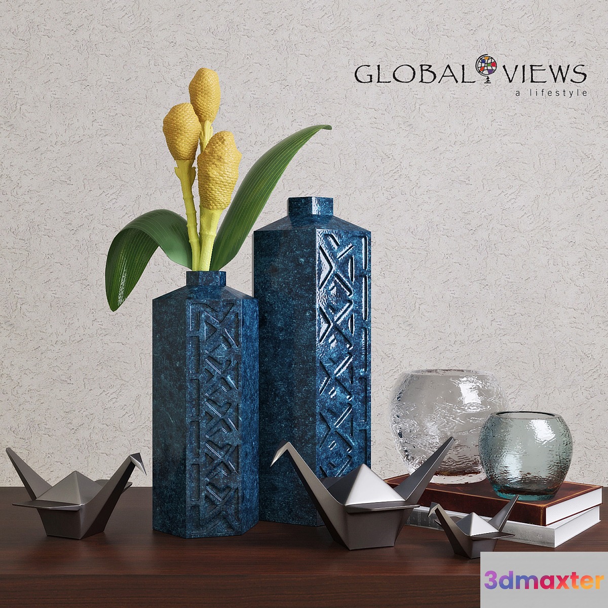 Global Views Bezel Vase-Ink Large