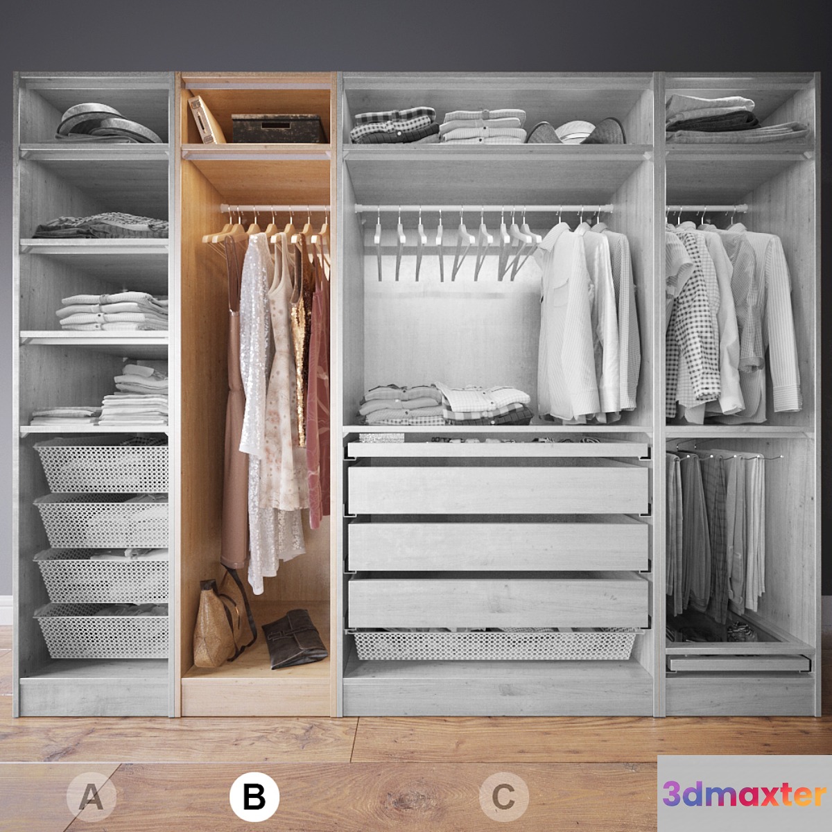 Clothes in the closet section B 2-4 3D Max