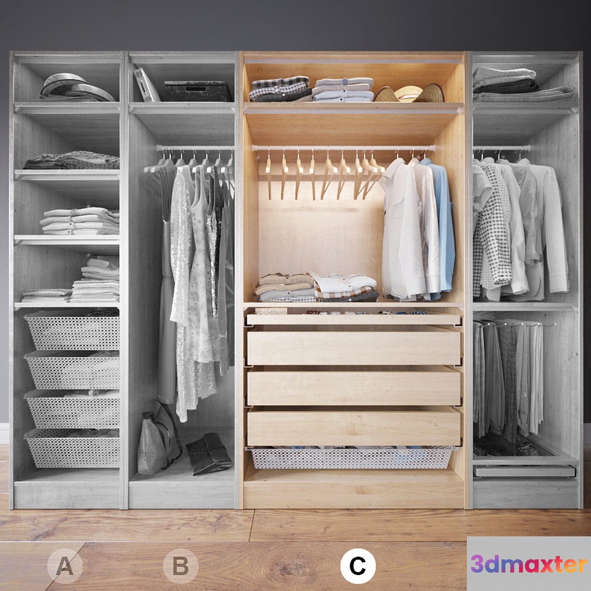 Clothes in the closet section C 3-4