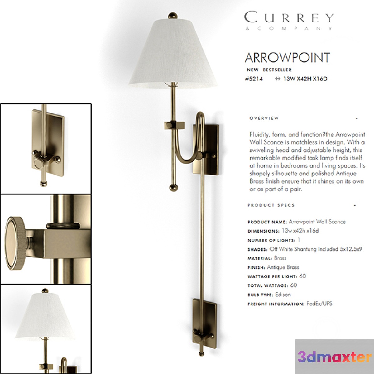 CURREY &COMPANY Arrowpoint Wall Sconce 3D Model 3D Max