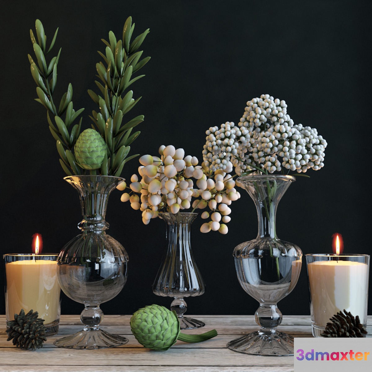 Set with green branches