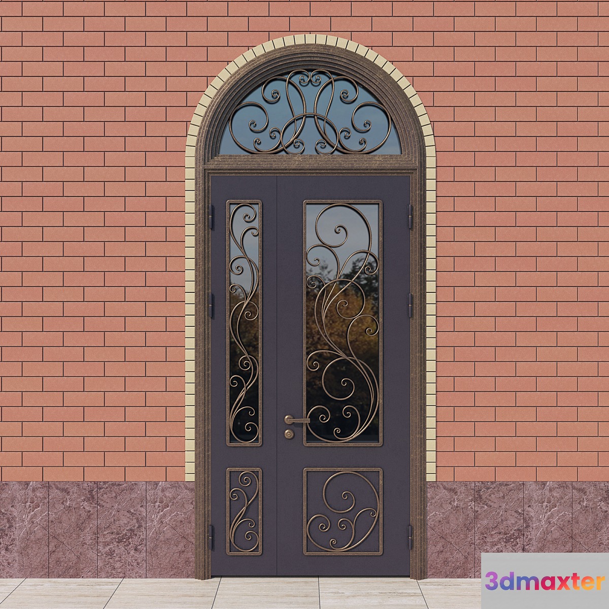 Steel entrance door with forged grid