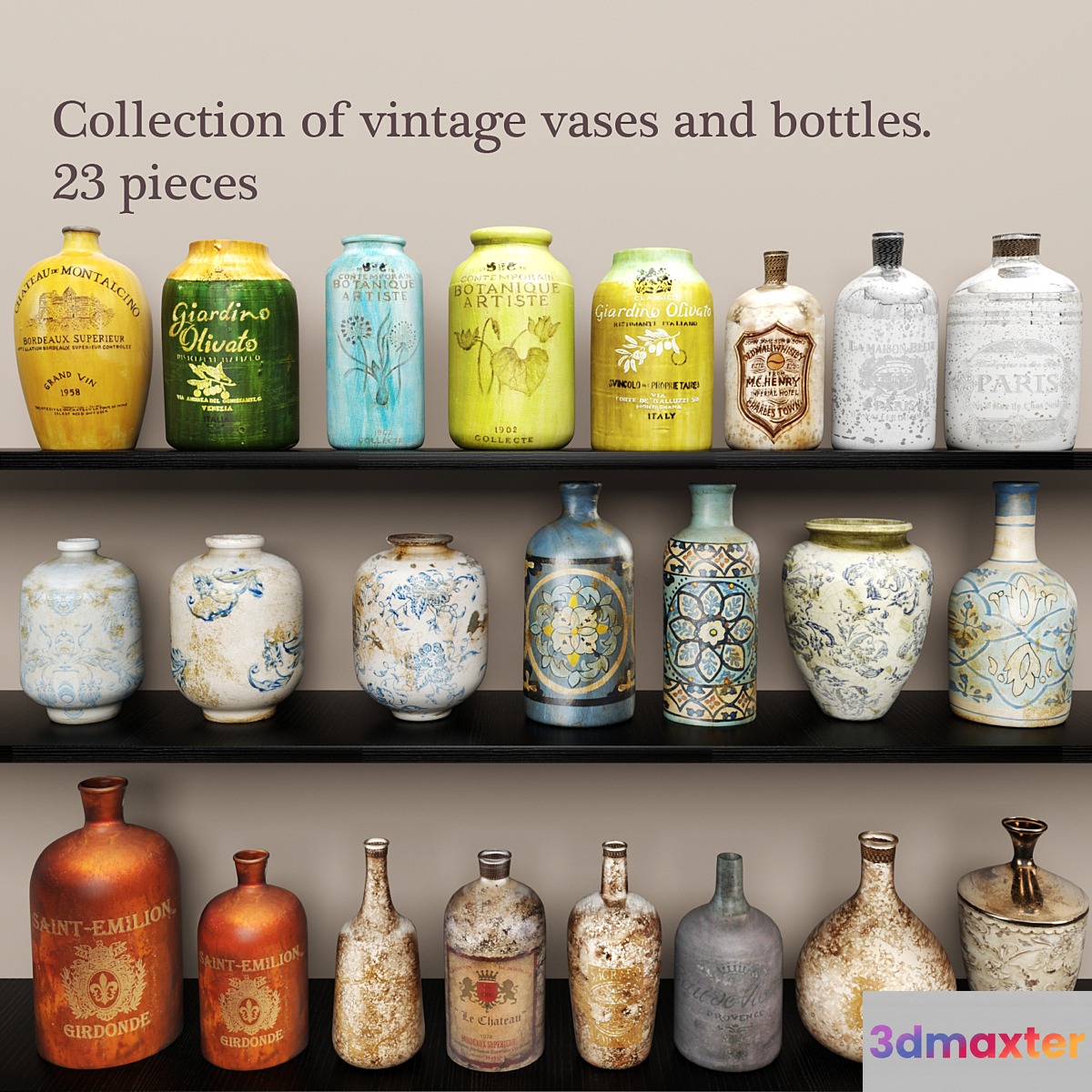 Collection vases and bottles. 23 pieces