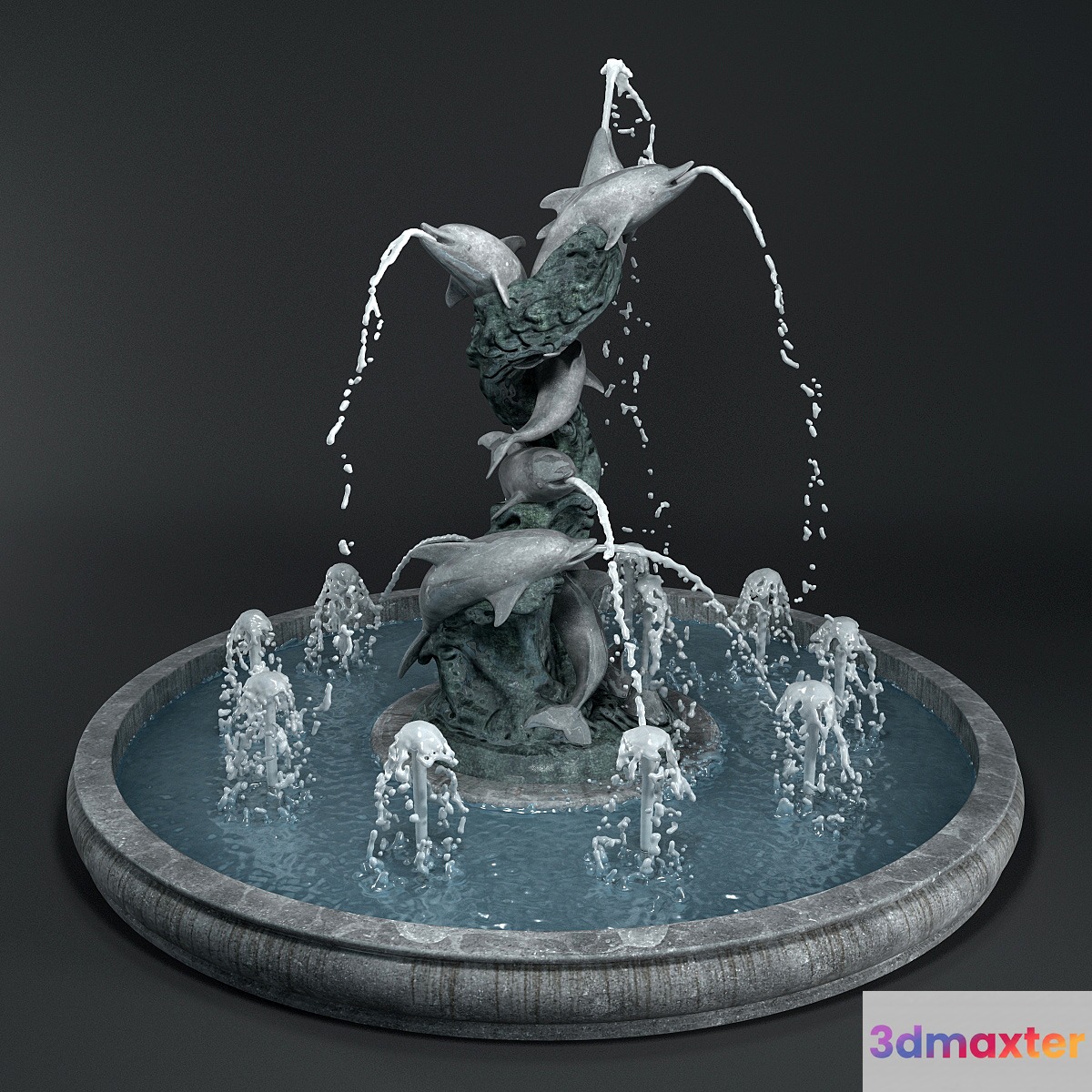 Fountain with dolphins 3D Max