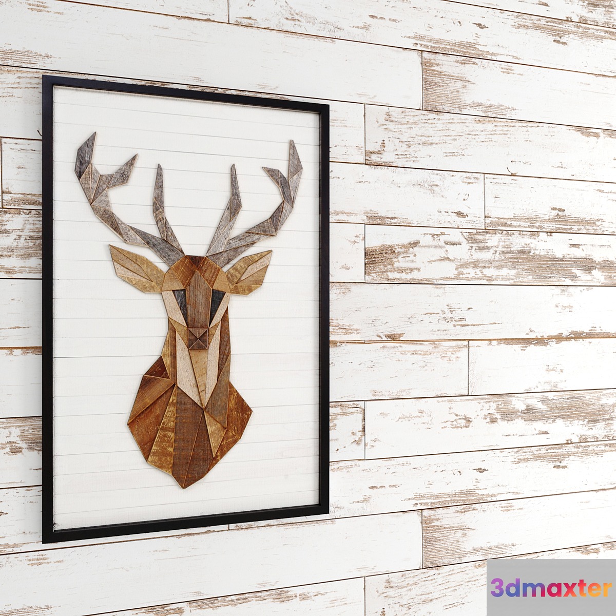 White boards painting deer eco design whitewashed wall decor