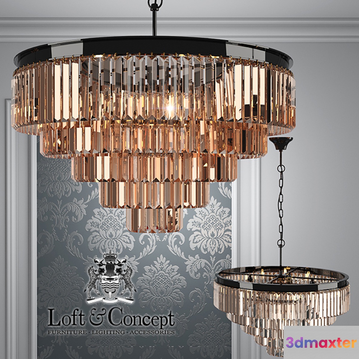 Chandelier RH 1920s Odeon Smoke Glass Fringe Chandelier - 5 rings - No.2