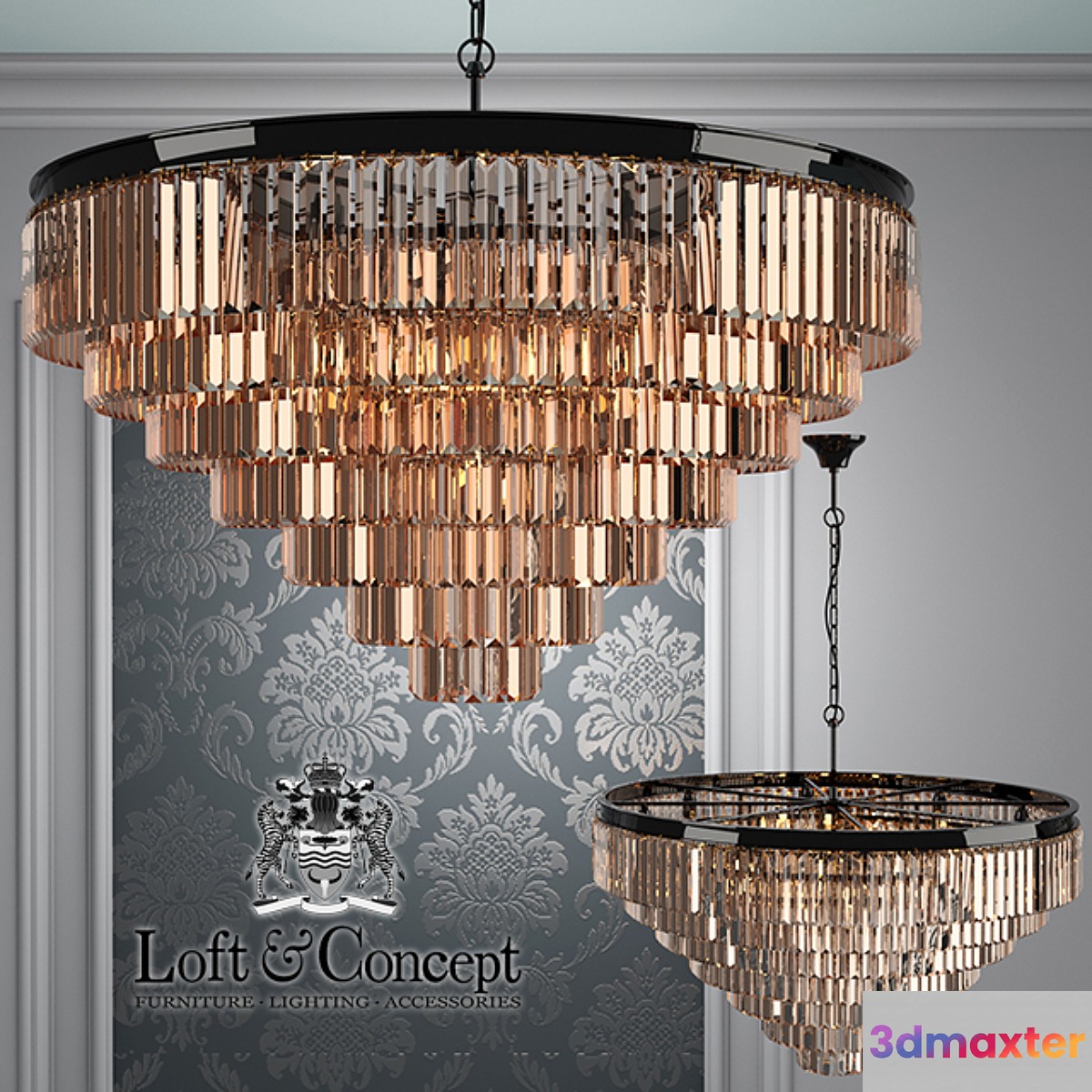 Chandelier RH 1920s Odeon Smoke Glass Fringe Chandelier - 7 rings - No.2
