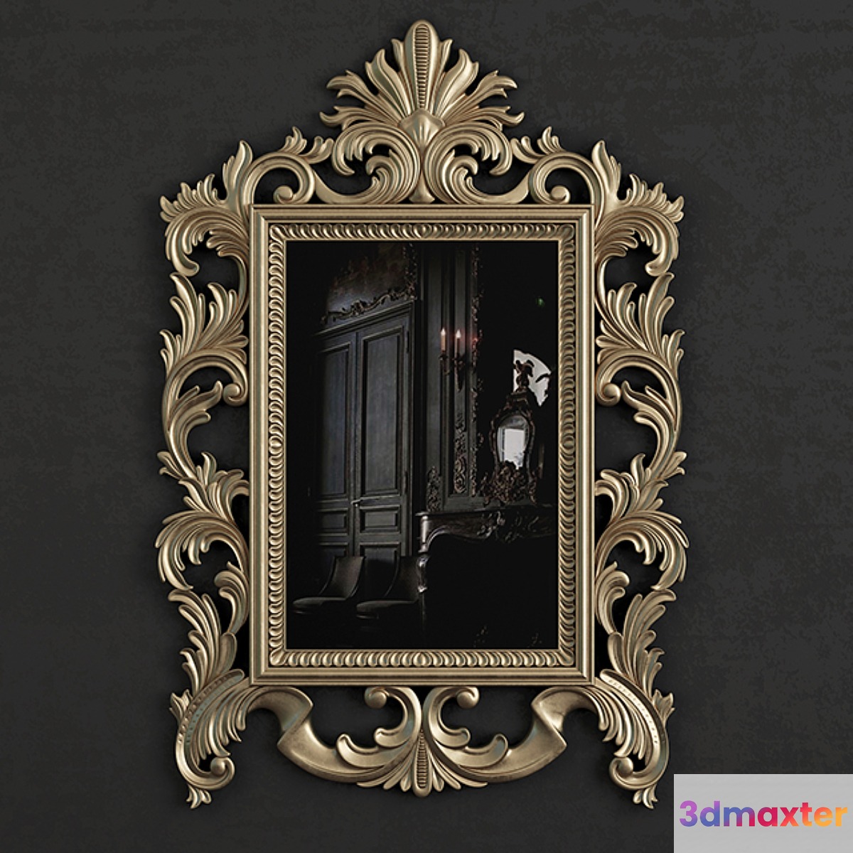 Gold Rectangular Mirror Carving 3D Max