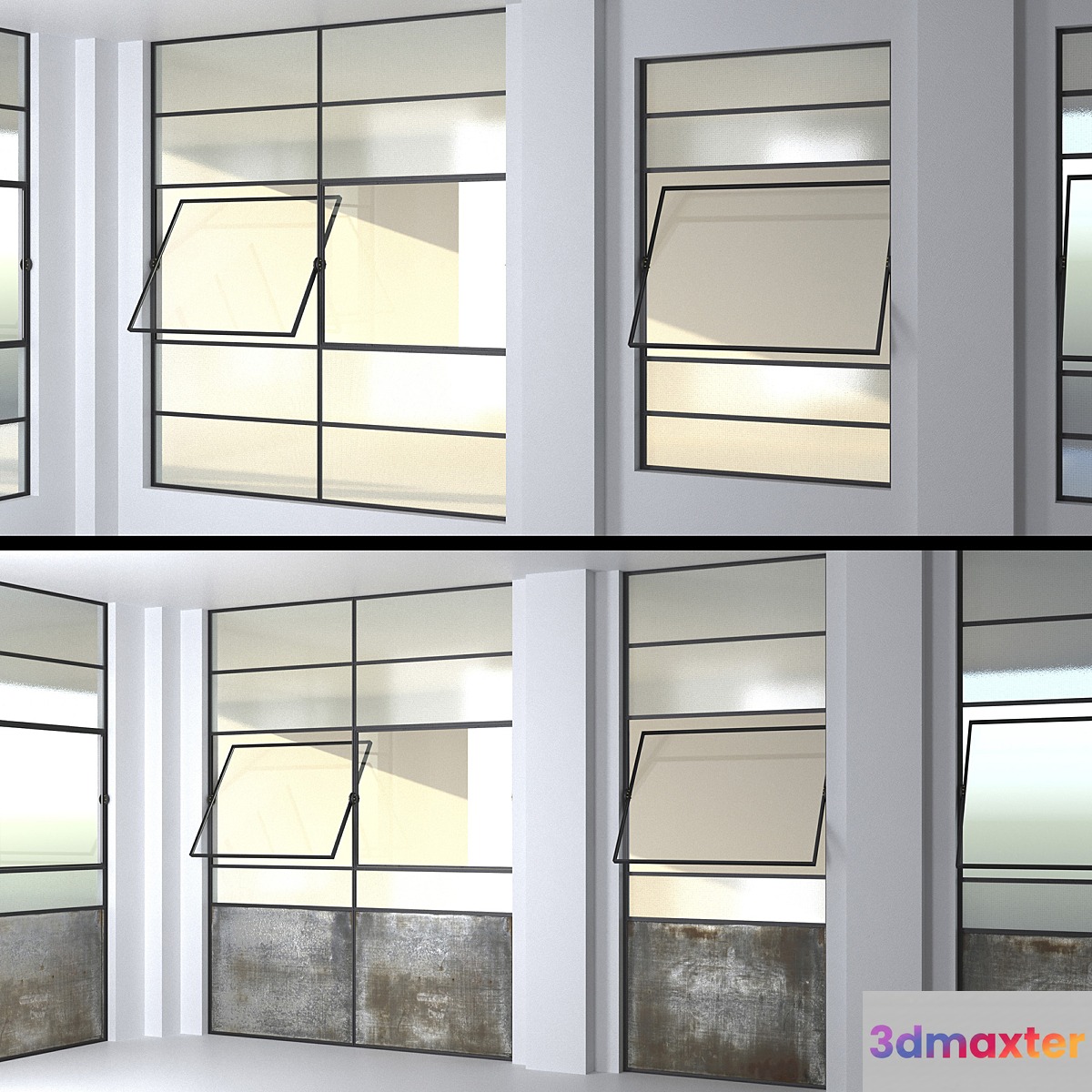 SET 4 Steel Factory Windows wired glass wireglass