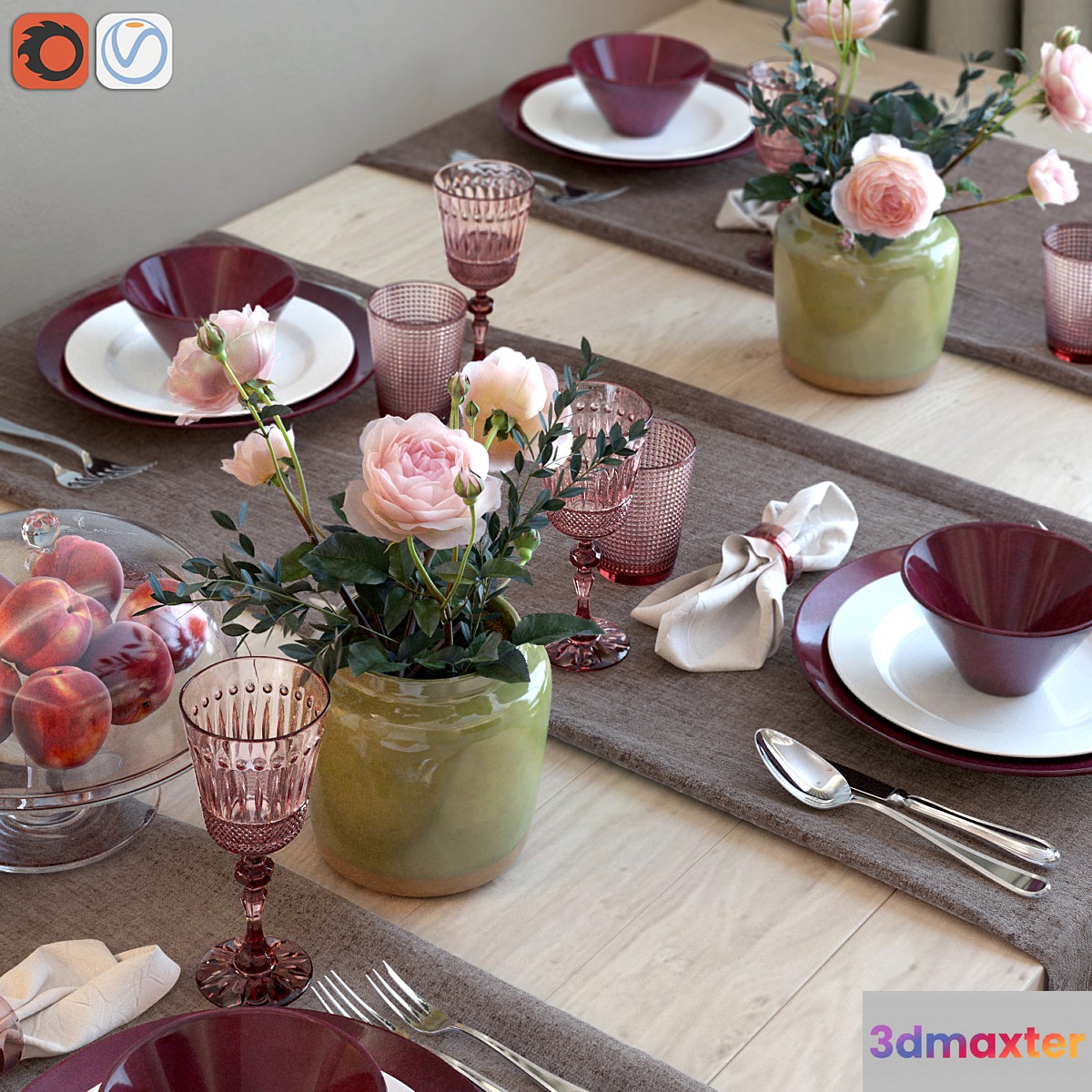 Serving table with tea roses - No.3