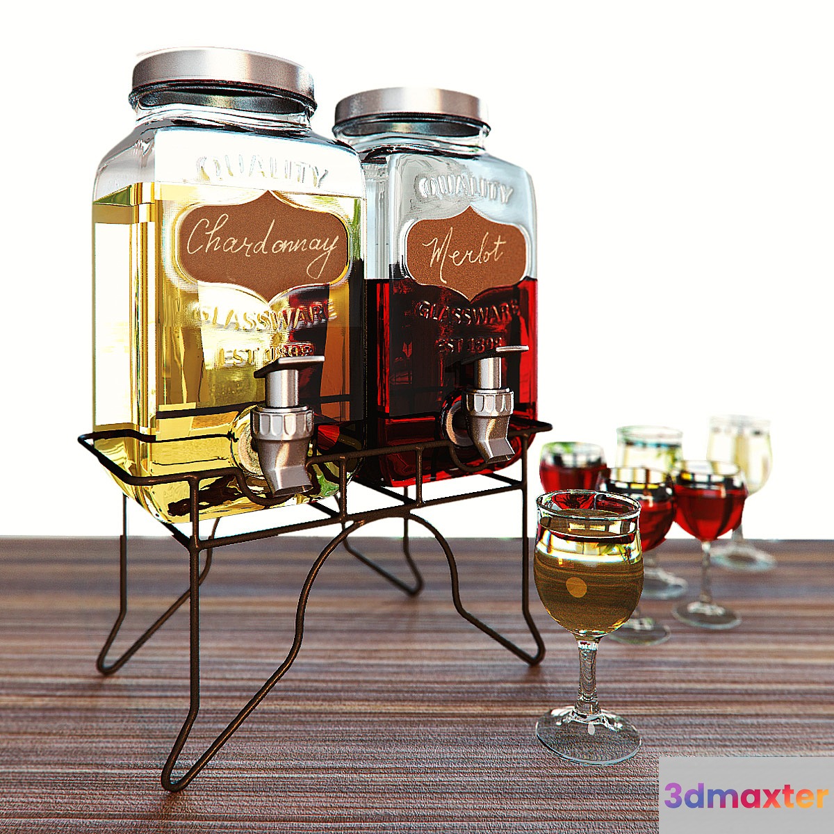 Dispencers with white and red wine 3D Max