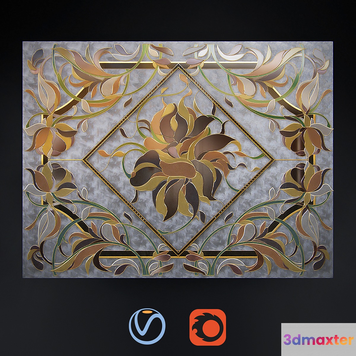 Stained glass flower 3D Max