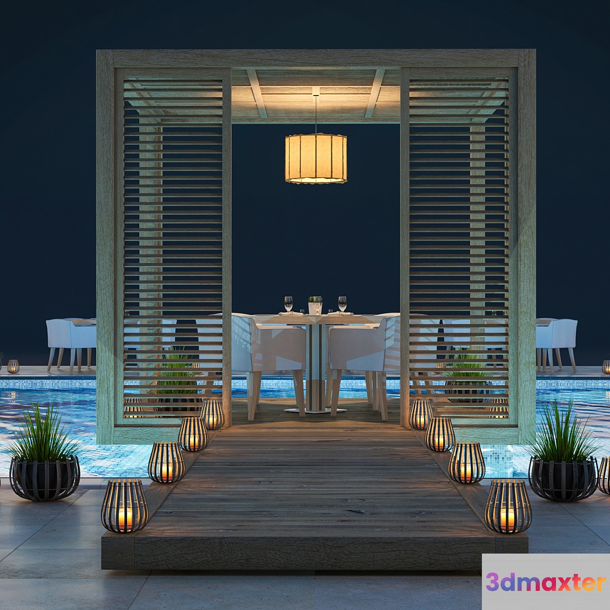 Wooden Gazebo And Swimming Pool # 3 3D Max