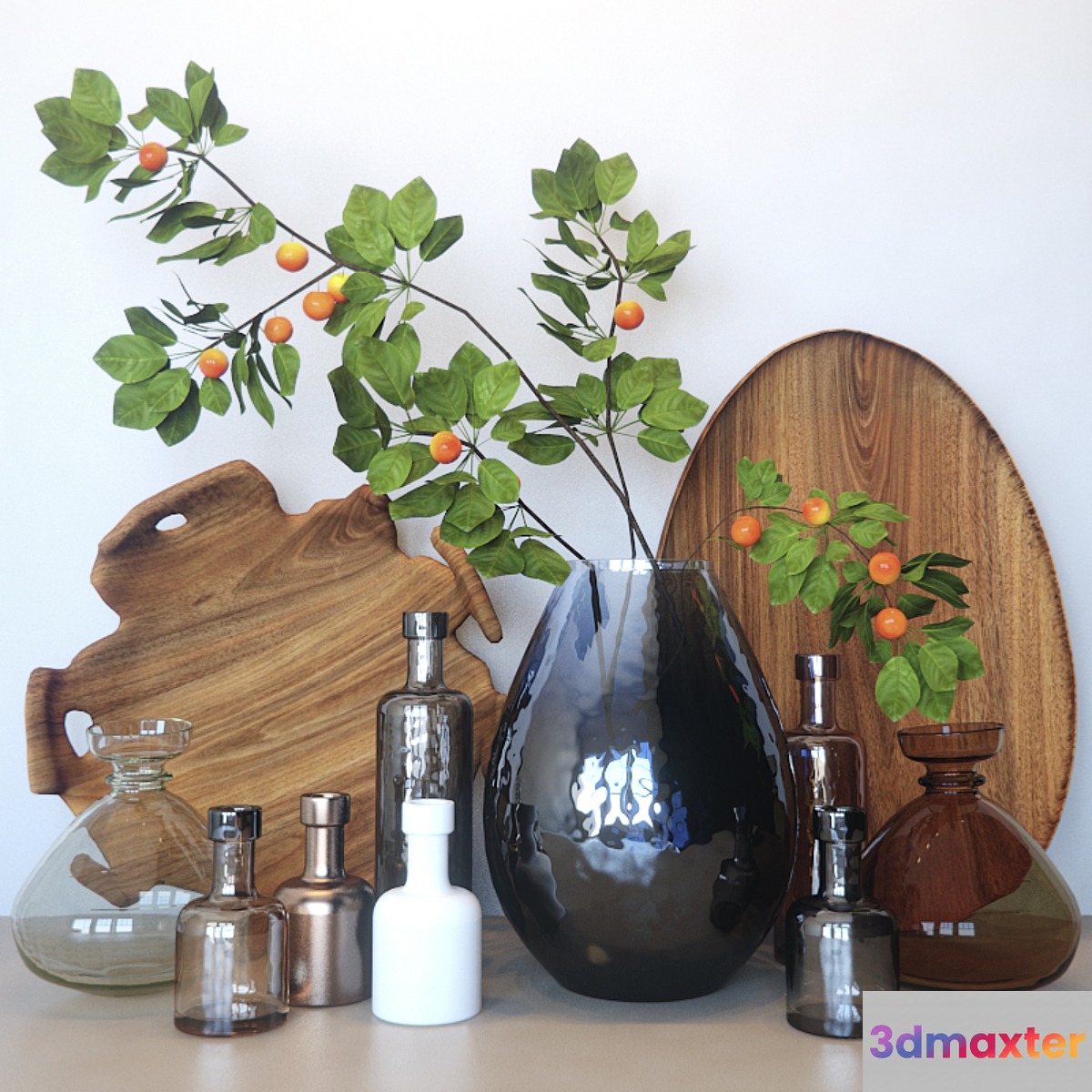 Decorative set with bottles 3D Max