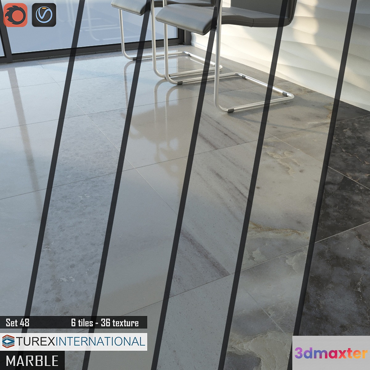 TUREX INTERNATIONAL Marble Tiles Set of 48 - No.2