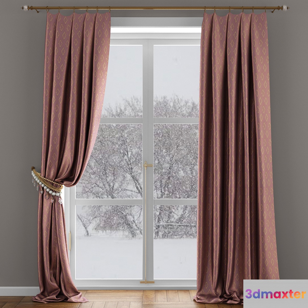 Satin curtains of beads with pickup 3D Max