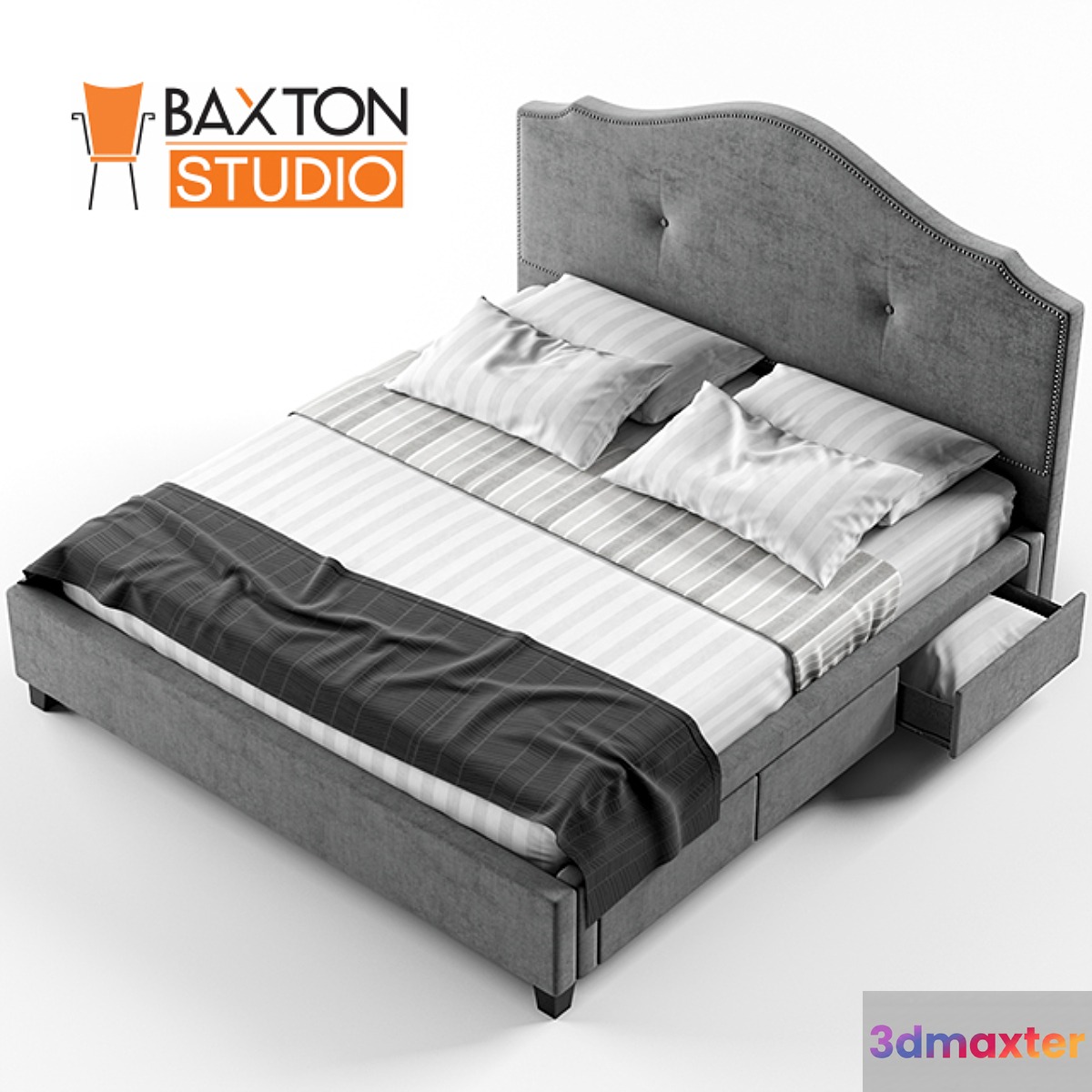 Armeena Linen Storage Bed With Upholstered Headboard Gray King