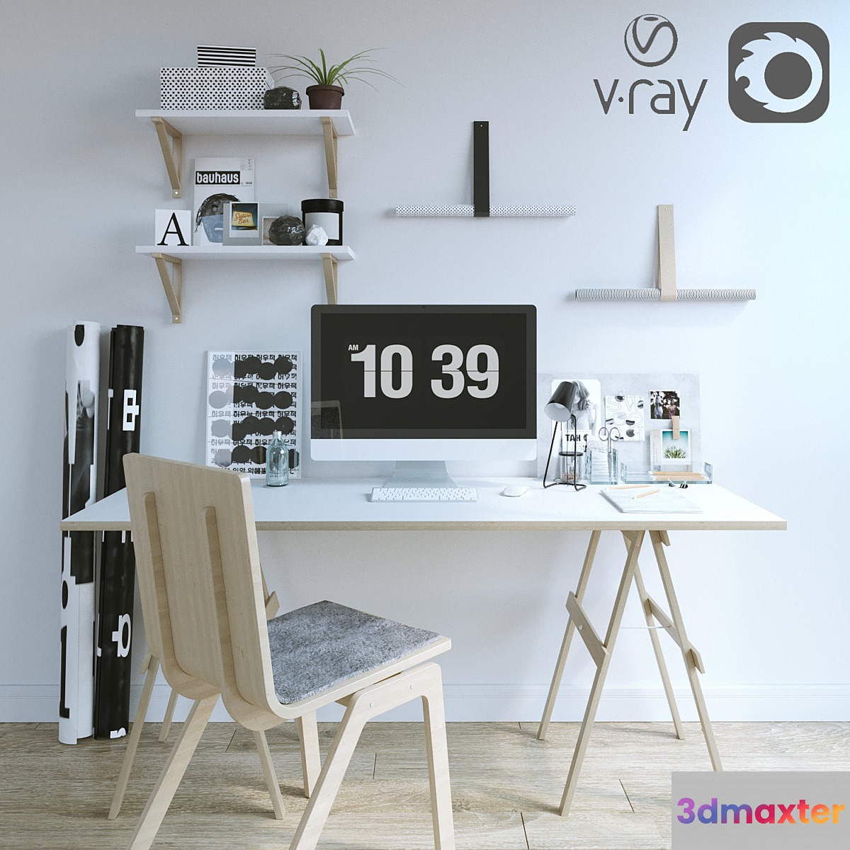 Desk with decor 3D Max