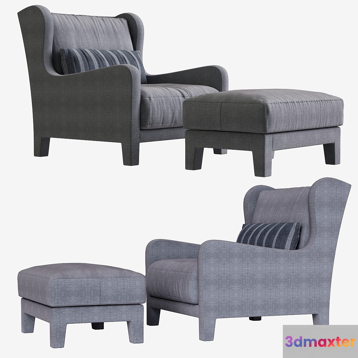 Armchair and pouf Armchair_Foster Soft_Meridiani_h90 x l88 x d97 3D Max