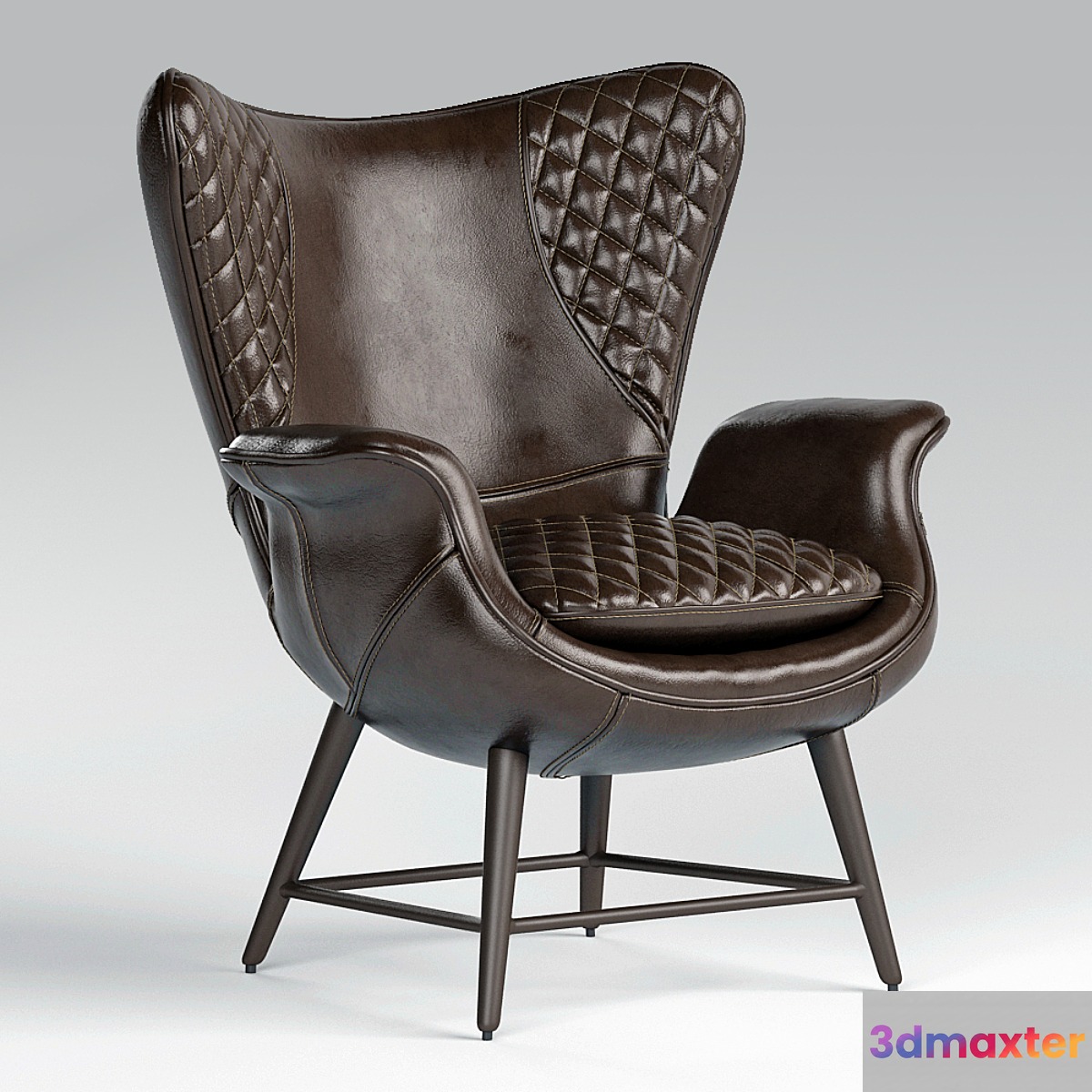 Volker Industrial Walnut Brown Leather Highback Living Room Chair 3D Max