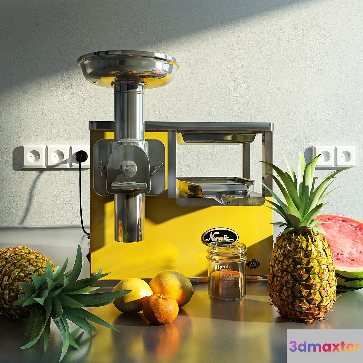 Norwalk juicer and fruit 3D Max
