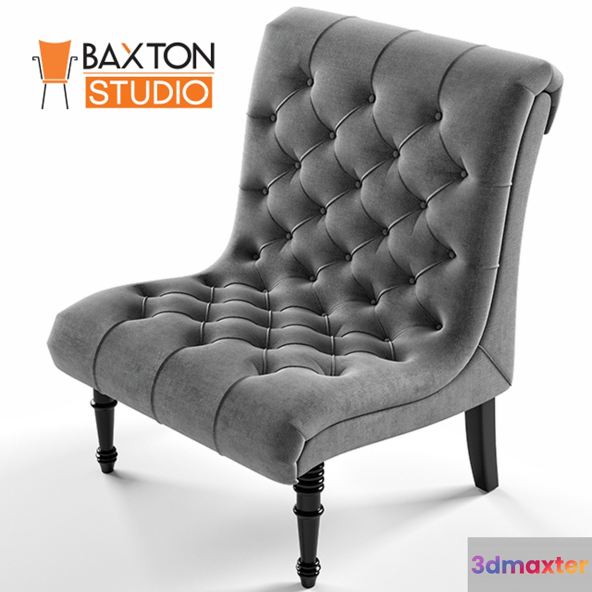 Baxton Studio Caelie Gray Linen Modern Lounge Chair 3D Max