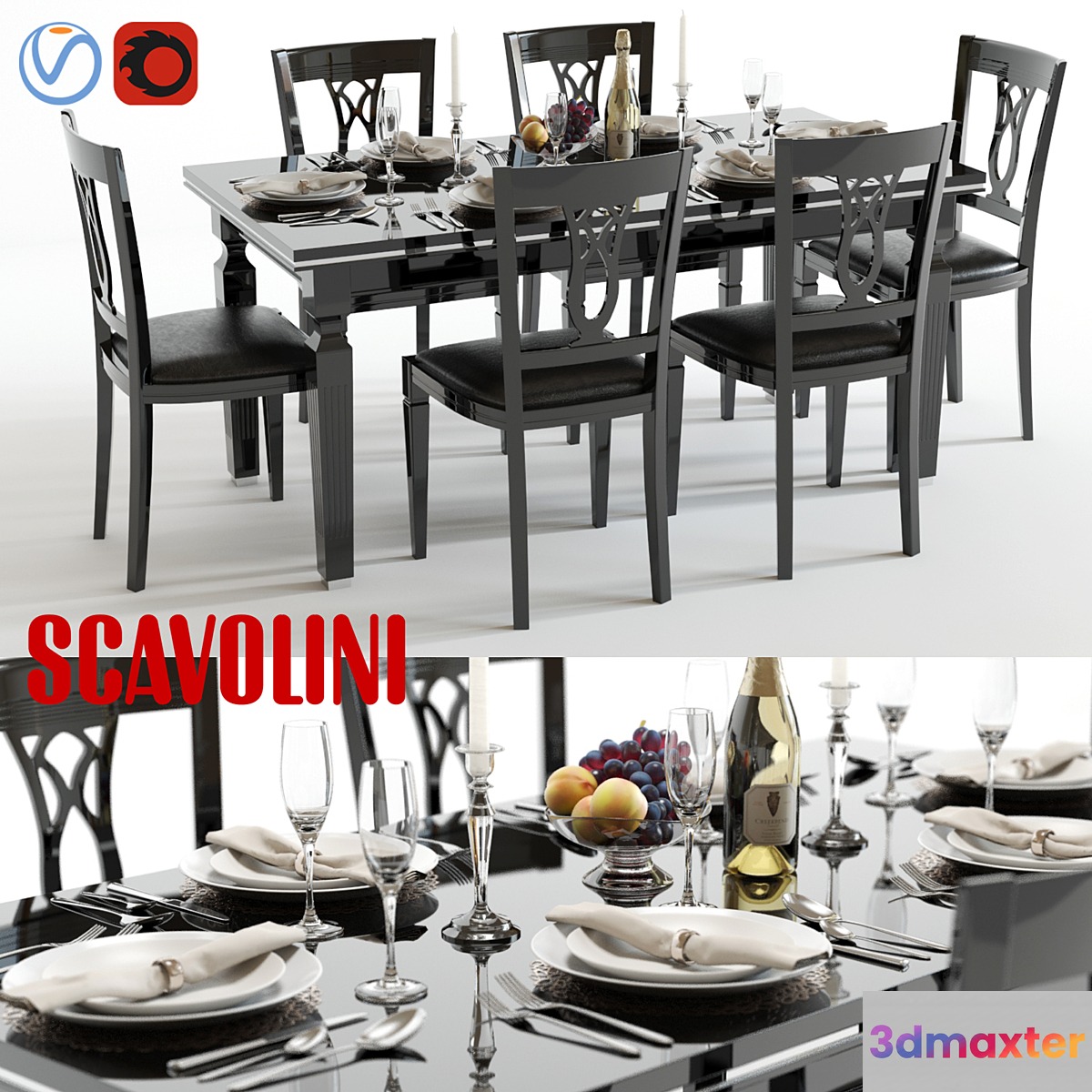 Scavolini Baccarat table and chairs Black - No.2