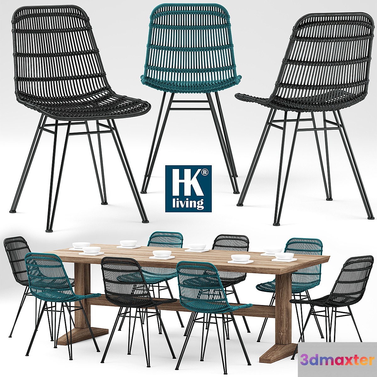 Table and chairs HKliving Rotan Stoel
