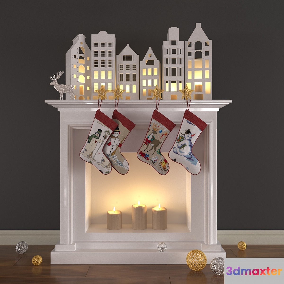 Christmas decoration with candles and fireplace - No.2
