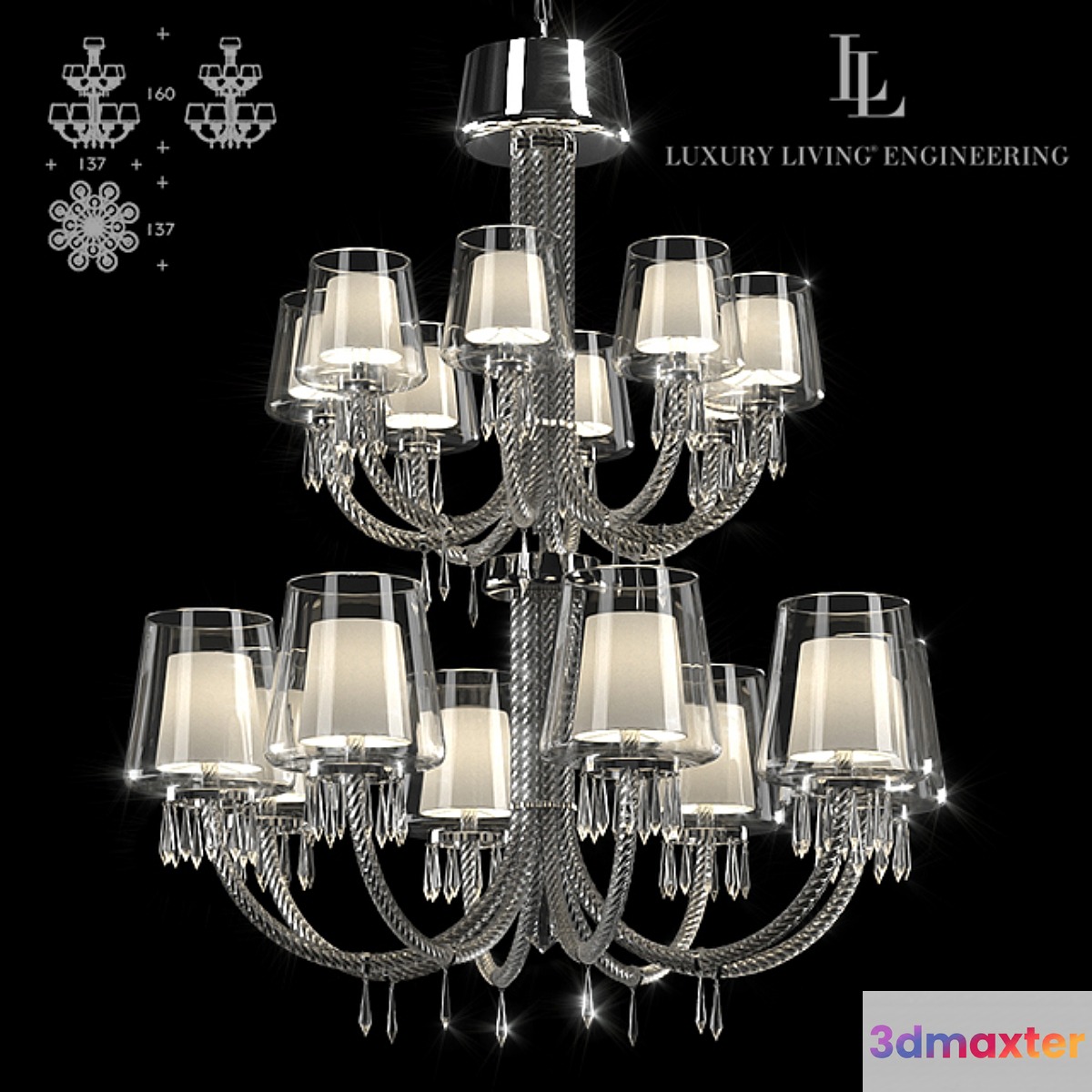 Le Notre Chandelier 16 lights 3D Max