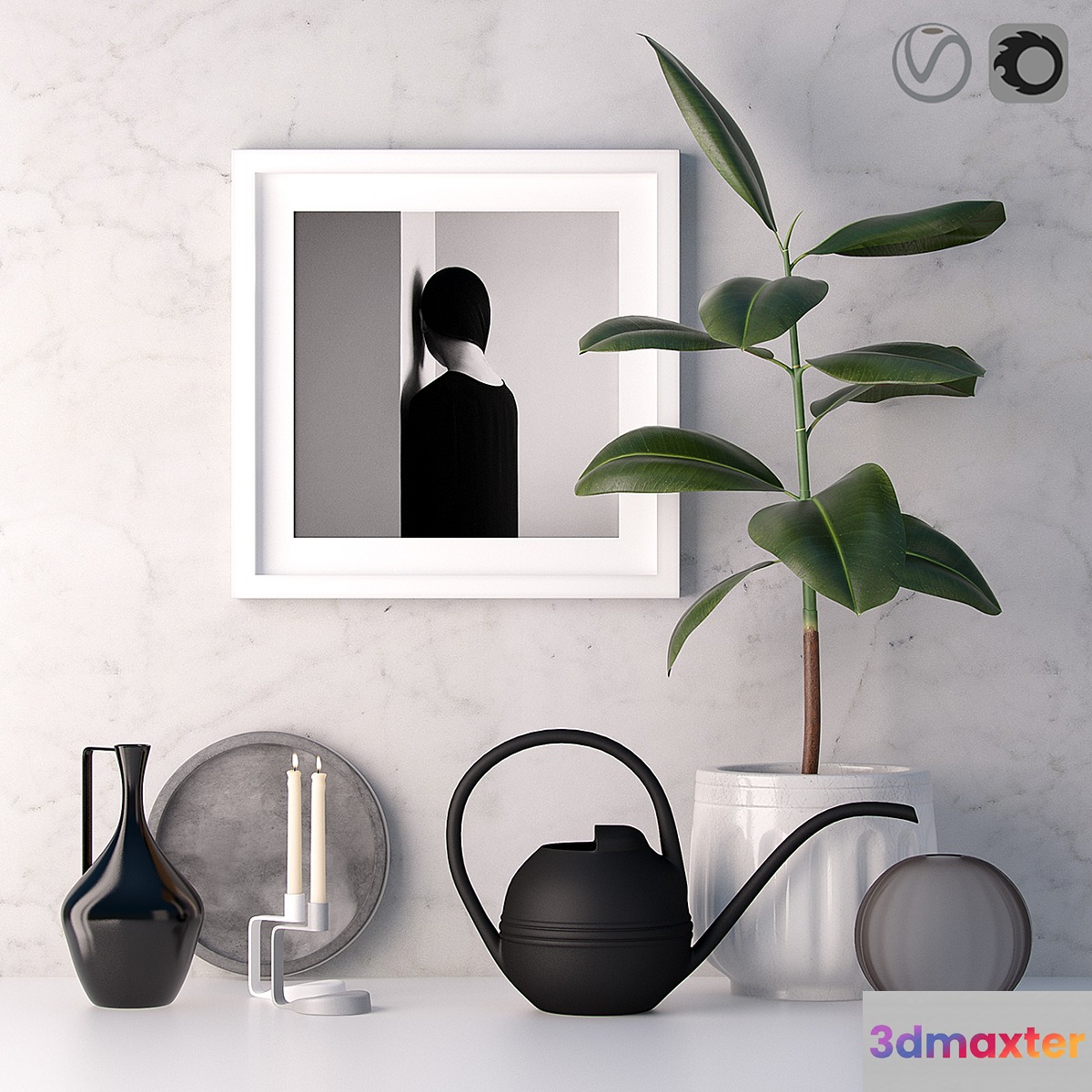 Decorative set with ficus 3D Max