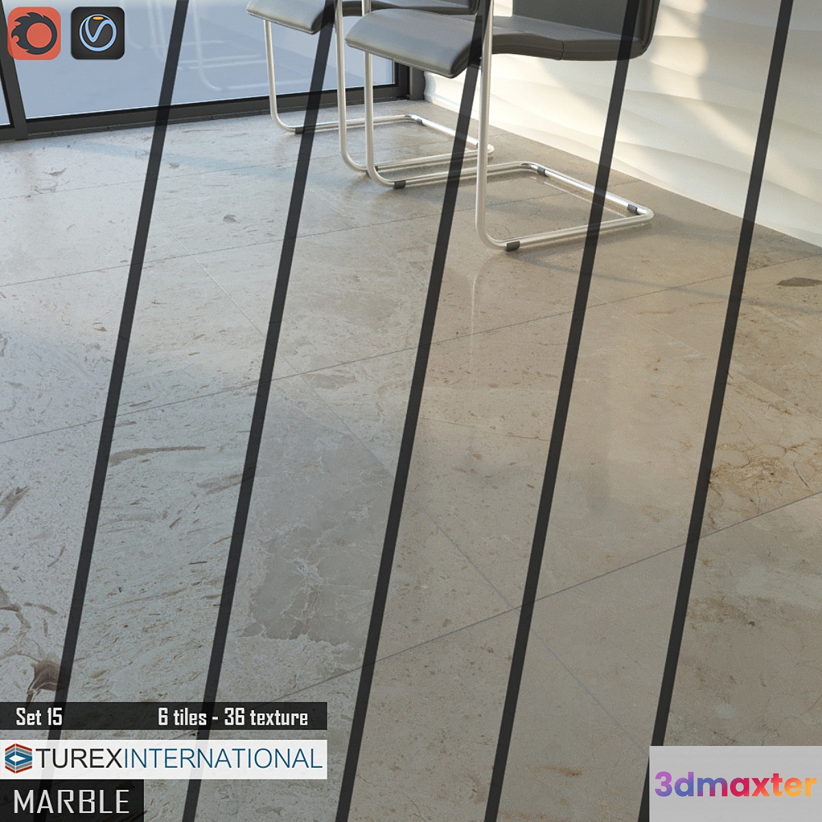 TUREX INTERNATIONAL Marble Tiles Set of 15 - No.2