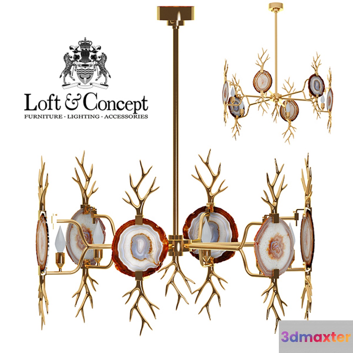 Chandelier Branch Agate Chandelier Brass emporium home 3D Max