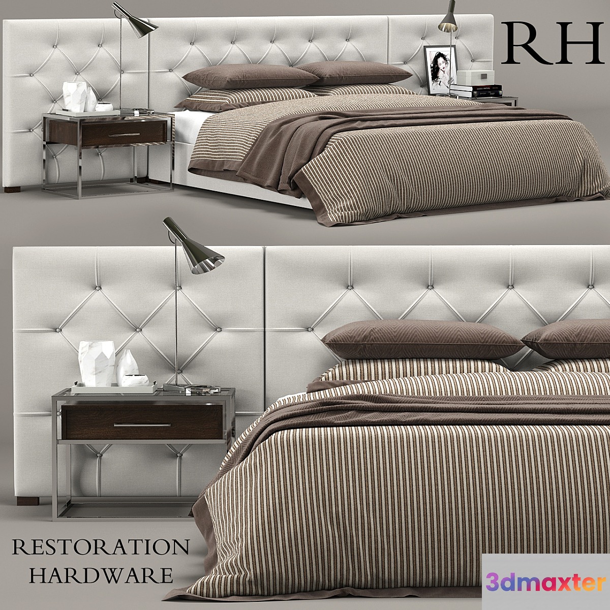 RH Modern custom diamond tufted fabric headbord bed