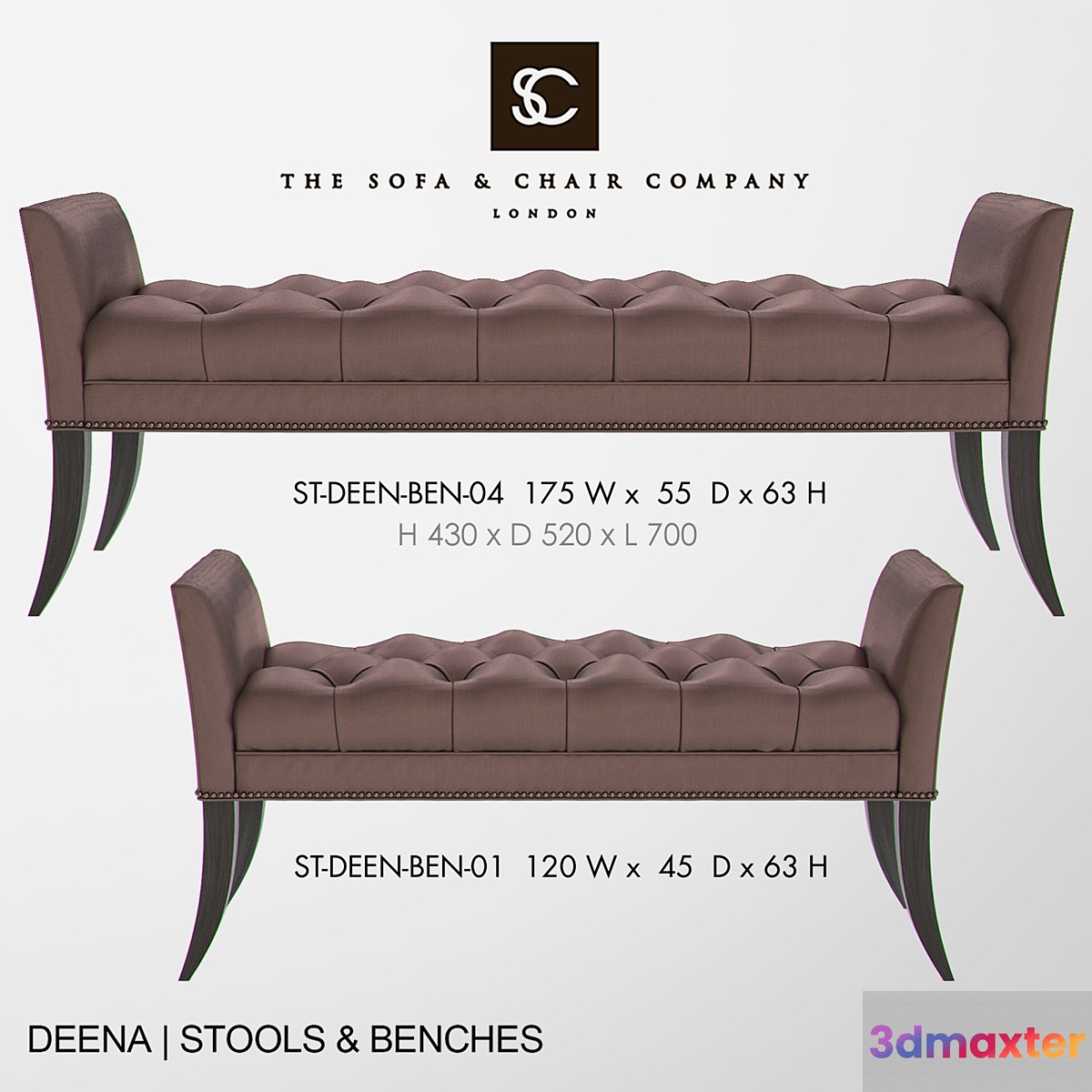THE SOFA AND CHAIR COMPANY - DEENA Bench 3D Max