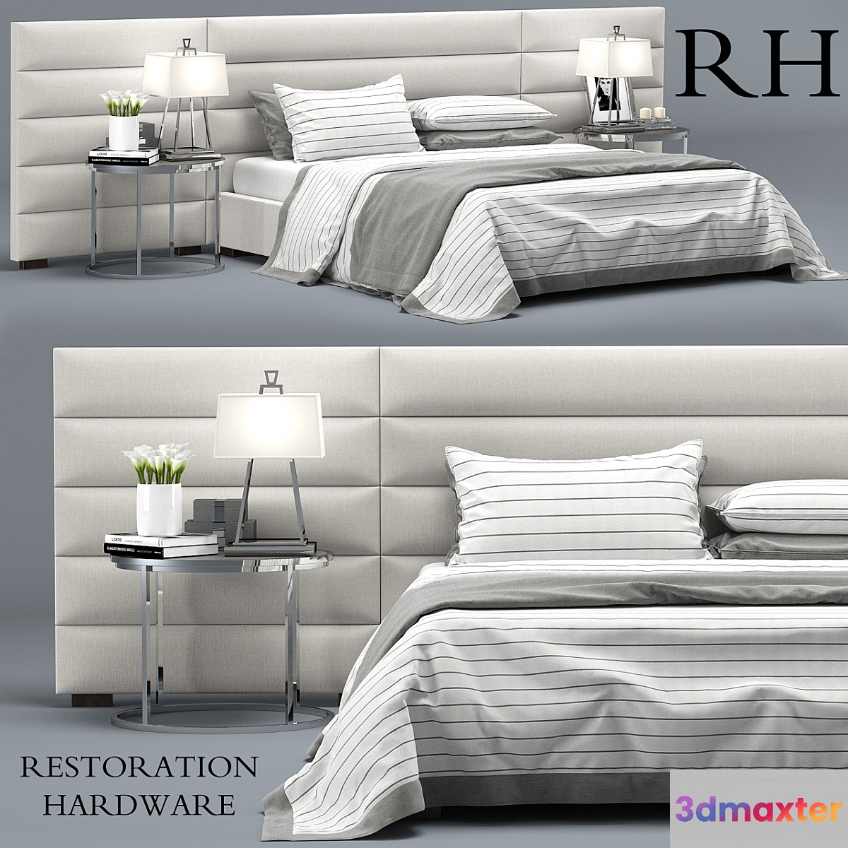 RH Modern custom horizontal channel fabric hedboard bed