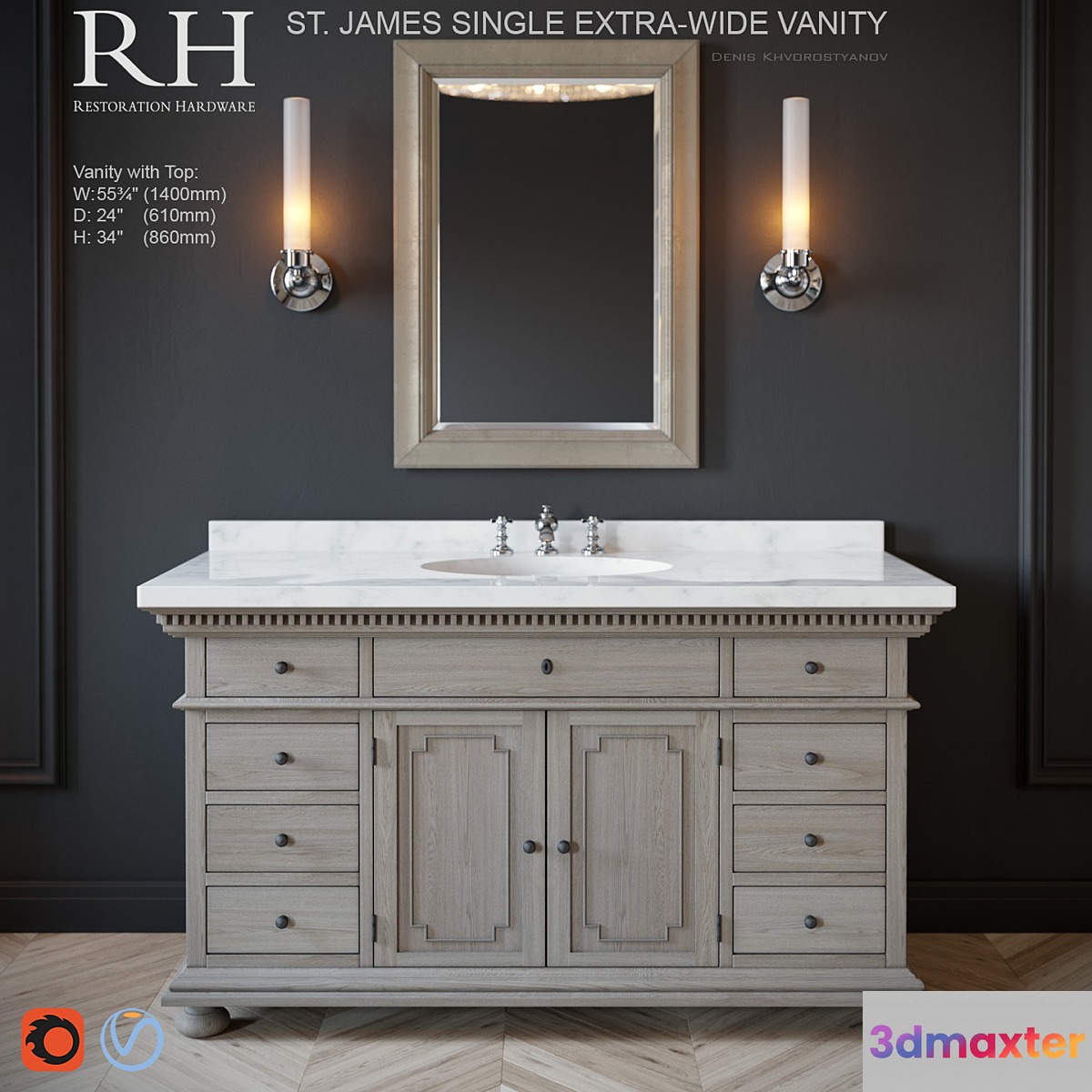 St.James single extra-wide vanity 3D Max