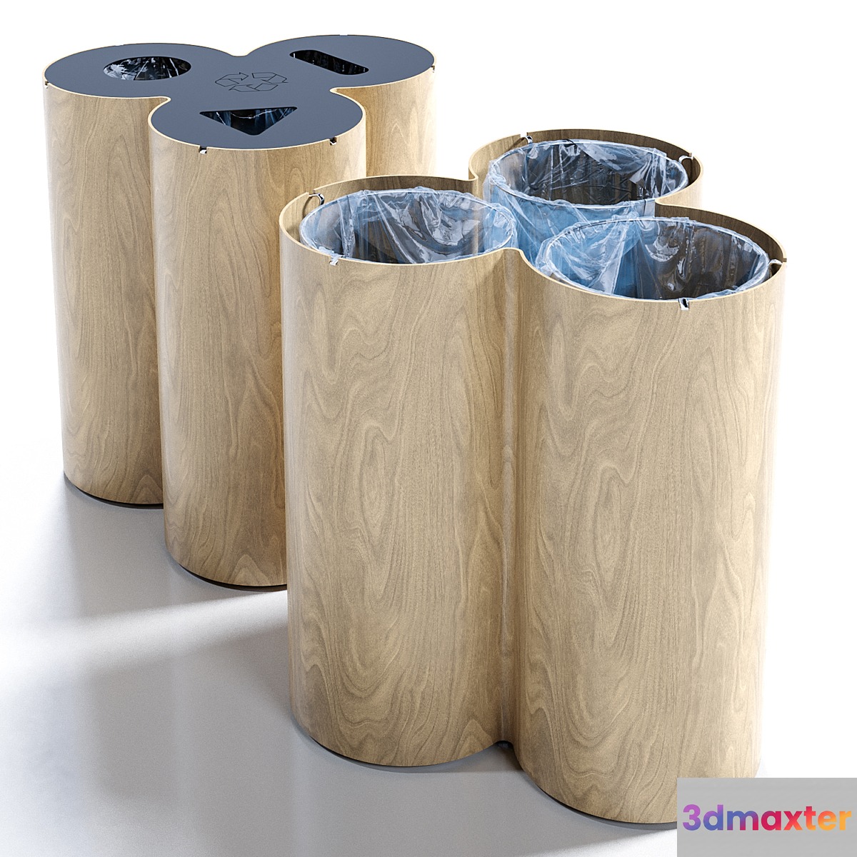 Trio recycling bin by Materia 3D Max
