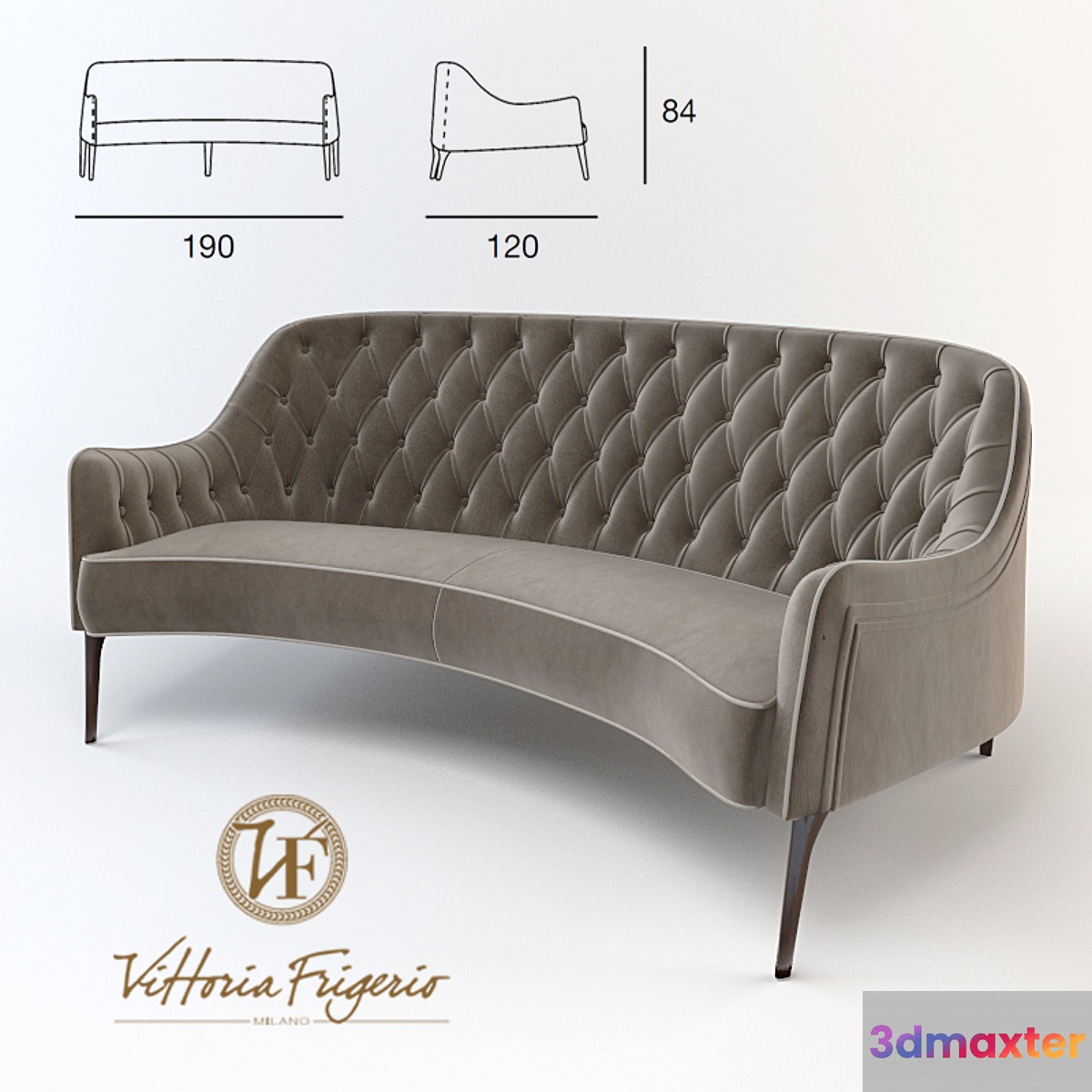 Sofa Poggi.Small sofa bergere capitone 3D Max