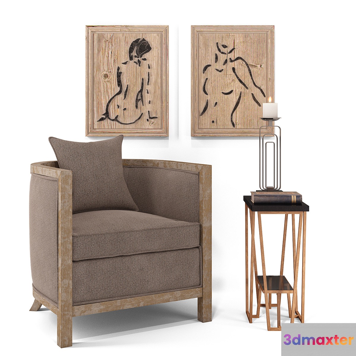 Uttermost_Viaggio Accent Chair Agnes Accent Table Cosme Candleholders S _ 2 Silhouettes S _ 2 3D Max