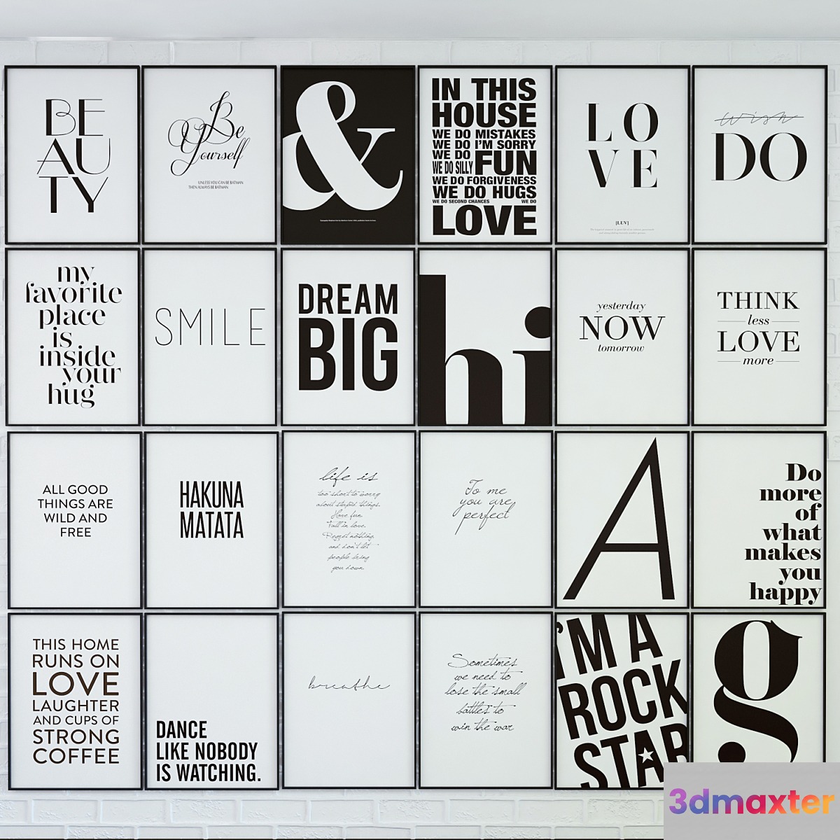 a collection of 24 posters within 3D Max