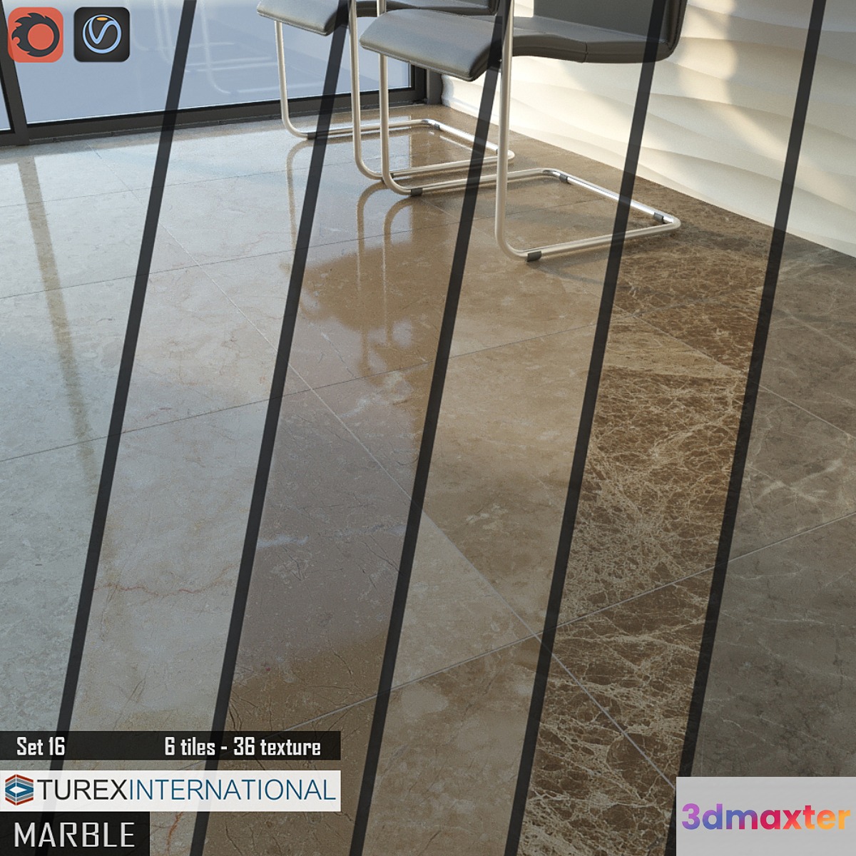 TUREX INTERNATIONAL Marble Tiles Set of 16 3D Max