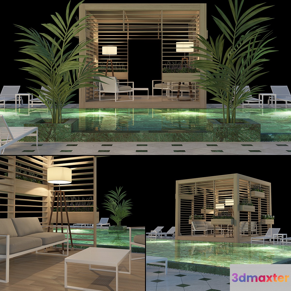 Wooden Gazebo And Swimming pool # 4 3D Max