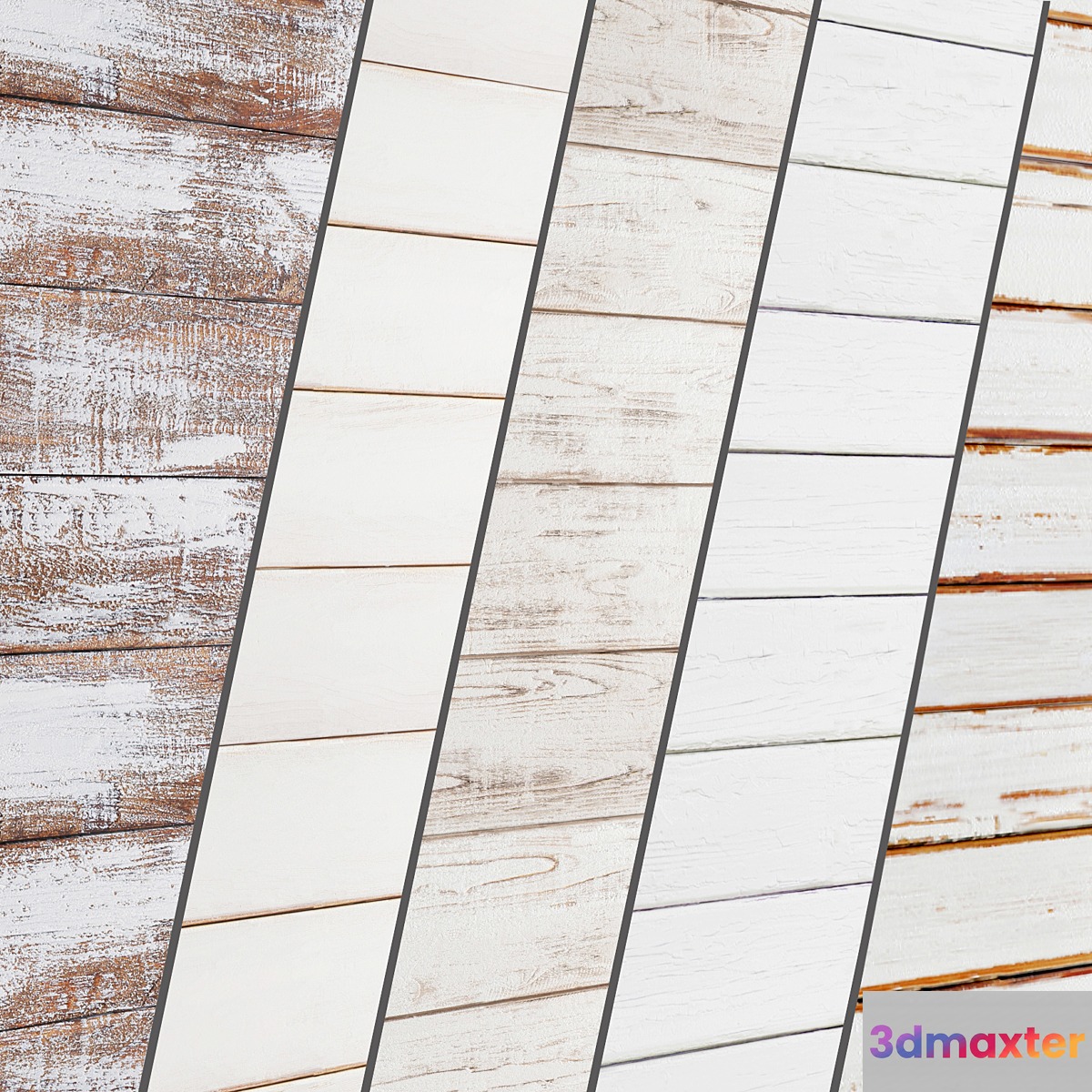 Collection of white panels made of wood 5 pcs. board panel wall decor wall decor plank panels wooden decor boards wooden wall panel slats 3D Max