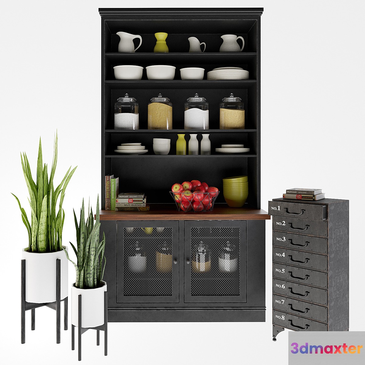 Kitchen decor set and Loft concept Industrial Loft Rustic Iron 8 Drawer Dresser 3D Max