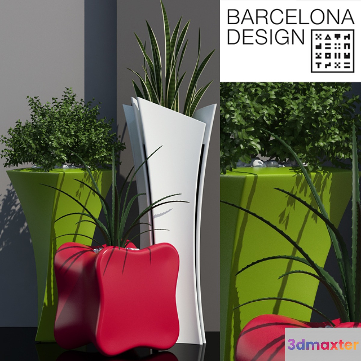 Barcelona design flowerpots set 01 3D Max