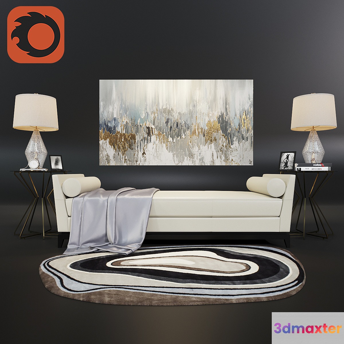 A set of furniture and decor