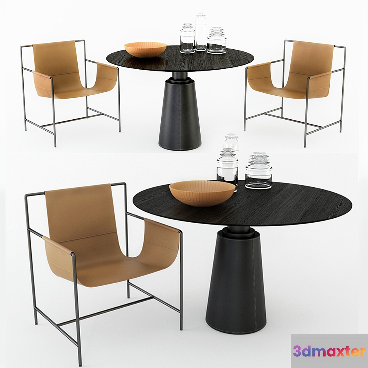 Armchair POLTRONA FRAU MING'S HEART Table POLTRONA FRAU MESA DUE 3D Max