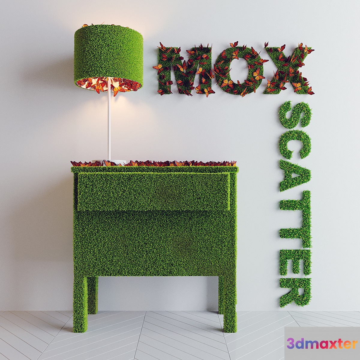 Moss and Monarch Butterfly 3D Max